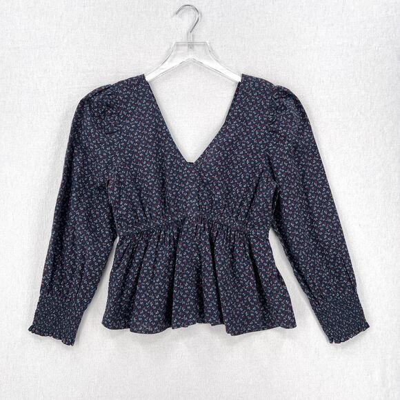 MADEWELL Tie-Back Peplum Top Womens Small Navy Blue Campden Daisies Floral Print - Picture 3 of 13